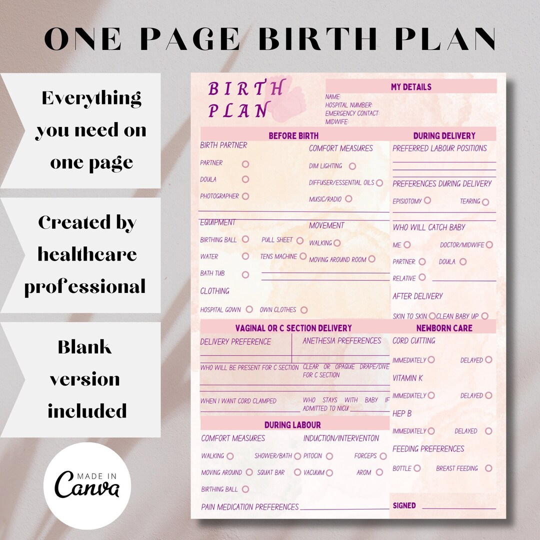 Making Birth Plan Printable Birthing Plan Editable Birth Plan Template Labour - Etsy