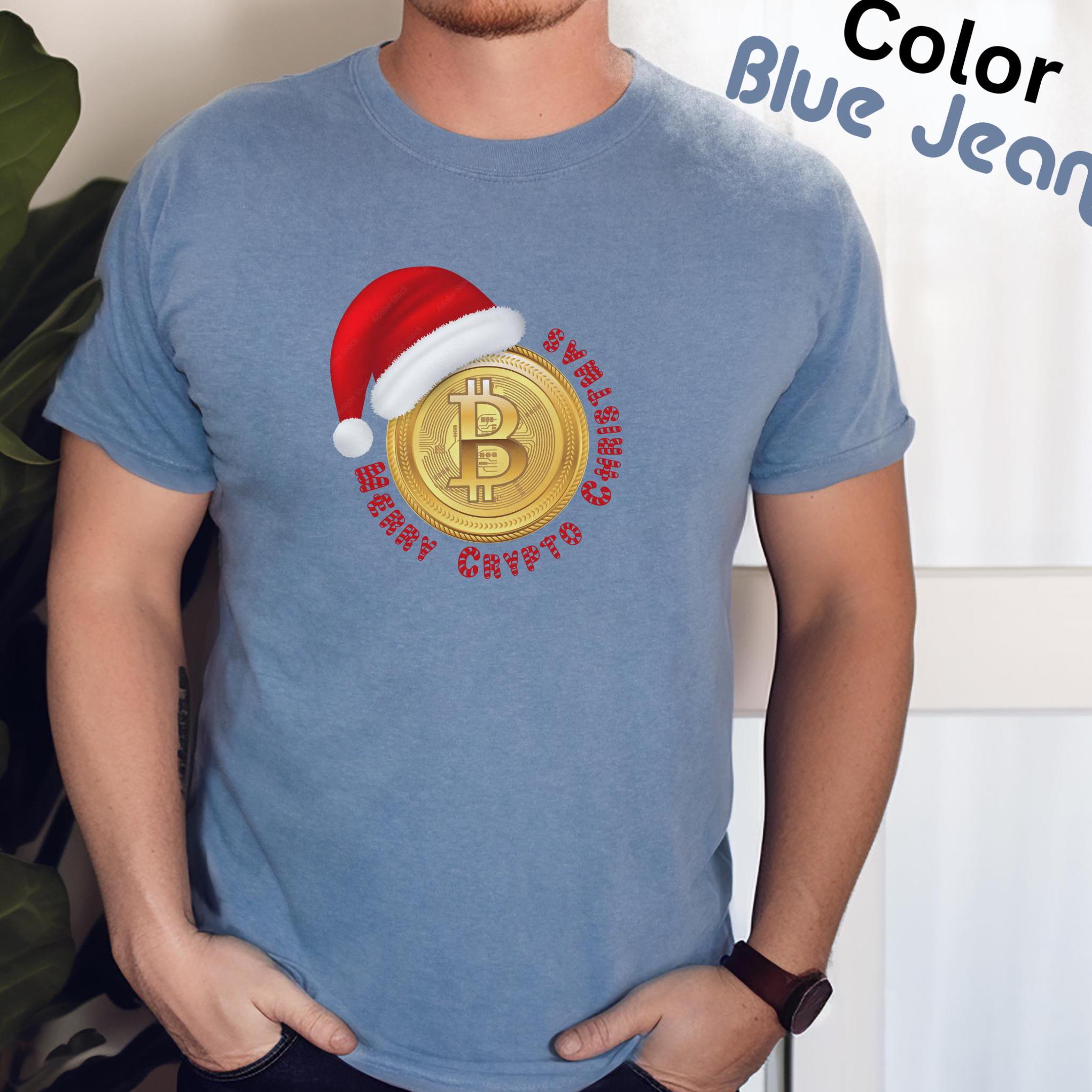 ビットコインサンタ コンフォートカラーTシャツ、暗号通貨クリスマスTシャツ - Etsy 日本