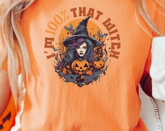 Jag är 100 % den där häxan T-shirt: Rolig Halloween-t-shirt med grafisk design