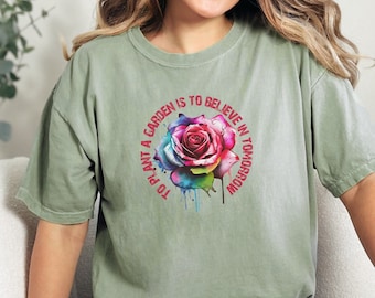 Komfortfarben Gärtner T-Shirt: Botanische Rosengrafik