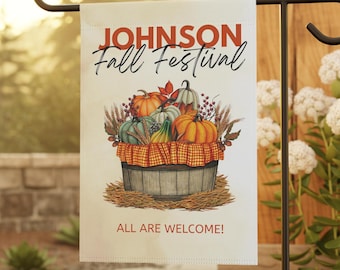 Personalized Fall Garden Flag: Pumpkin Basket, Family Name