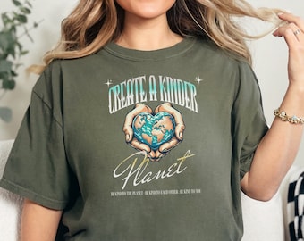 Bluza z nadrukiem „Stwórz Kinder Planet” – koszulka z nadrukiem „Dzień Ziemi” w wygodnych kolorach