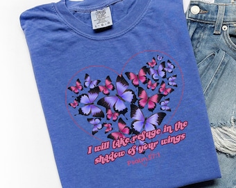 Comfort Colors Christian T-Shirt: Butterfly Bible Verse Religious Gift