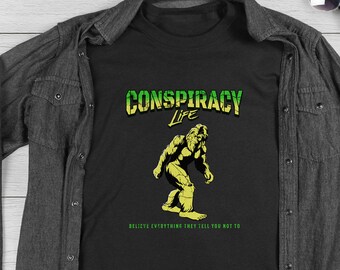 Bigfoot Alien Conspiracy T-Shirt: Funny Yeti UFO Hiking Tee