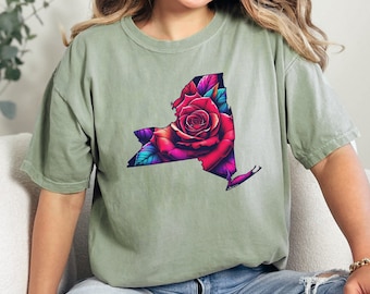 New York Rose T-shirt: Botanical NY State Flower Tee