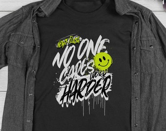 T-shirt No One Cares Work Harder - Camicia da uomo Strongman Lifter unisex divertente - Maglietta da palestra per allenamento fitness per la festa del papà Natale