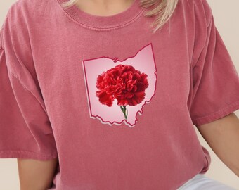 Scarlet Carnation Ohio State Flower Shirt - Comfort Colors Tee
