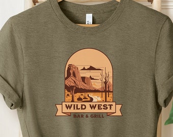 Koszulka z grafiką Dzikiego Zachodu: Scena z pustynnym kaktusem, koszula w stylu country western