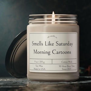Vintage cartoon candle, Saturday morning vibes, Nostalgic cartoon scents, Retro childhood memories, Cartoon-inspired candle, 90s nostalgia