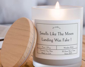 Moon Landing Hoax, Fake Moon Landing, Conspiracy Candle, NASA Hoax, Apollo 11 Fake, Stanley Kubrick Moon, Moon Hoax Gift, Funny Conspiracy