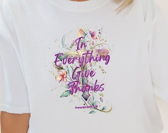 Comfort Colors kristen t-shirt: Blommigt kors, bibelvers