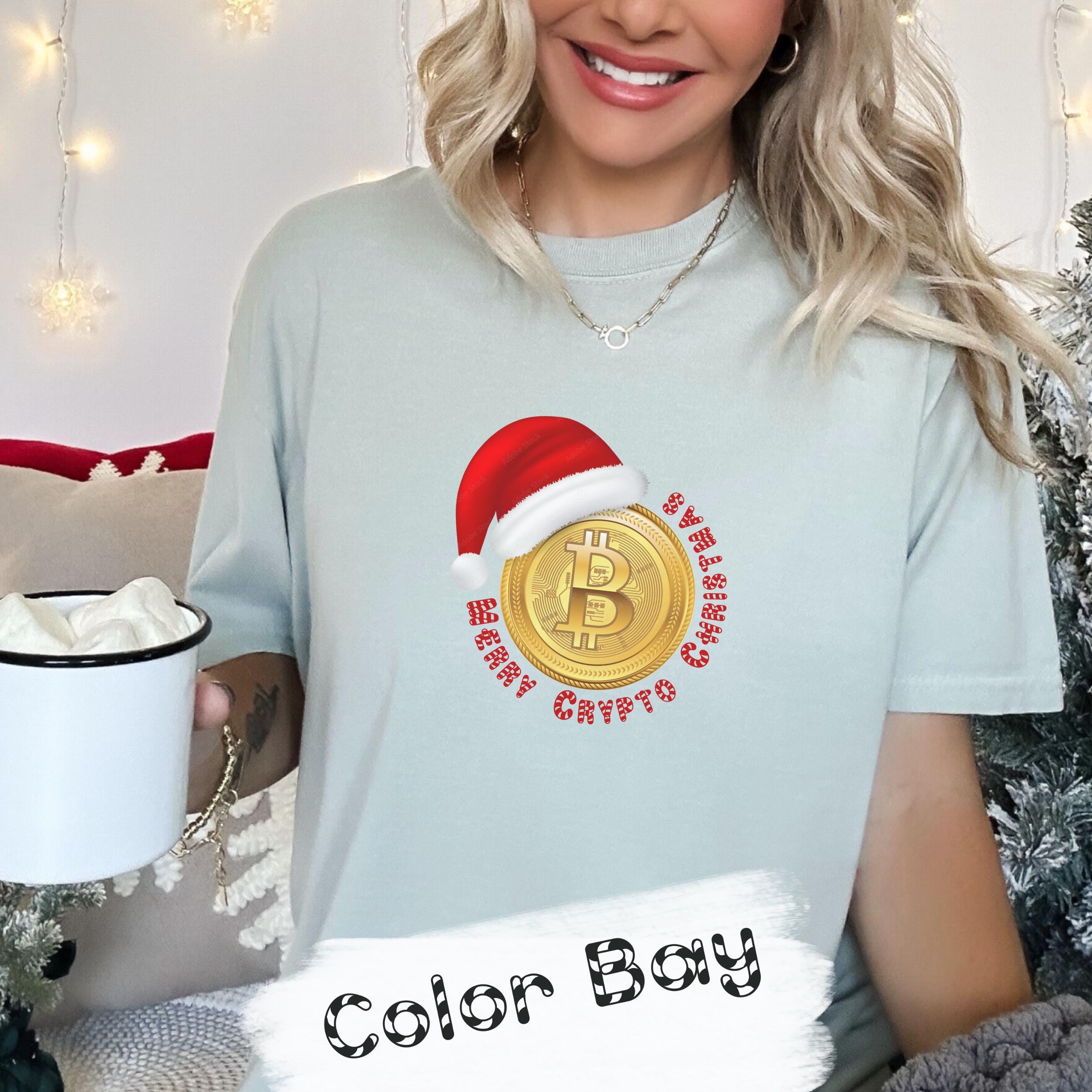 ビットコインサンタ コンフォートカラーTシャツ、暗号通貨クリスマスTシャツ - Etsy 日本