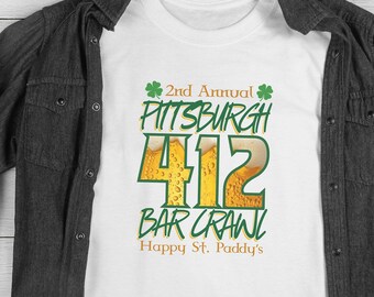 Pittsburgh St. Patrick's Day Bar Crawl T-Shirt: 412 Steel City Tee