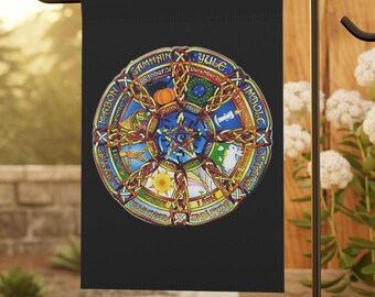 Drapeau de jardin Samhain Wheel : décoration païenne d'Halloween