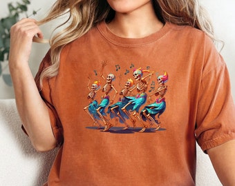 Comfort Colors Skeleton Dancing Halloween Shirt: Unisex Fall Tee