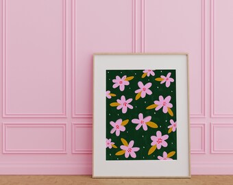 Colourful flower illustration | Green and Pink Wall Art | Digital Downloads | Wall Decor | Wall Art