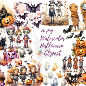 Enchanting Halloween Watercolor Clipart Collection: Spooky, Ghostly, Pumpkin, Witch, and More!