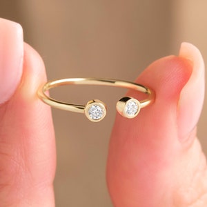 Open Diamond Ring 14K Gold Dual Diamond Bezel Open Cuff Ring Solid Gold Claw Ring Gold Diamond Open Ring Gold Cuff Ring Handmade Gift Her