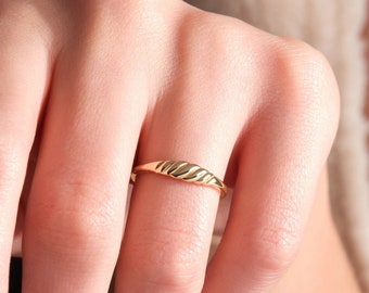 14k Gold Croissant Twist Ring Gift for Her, Real Solid 18k Gold Unique Dainty Gold Twisted Croissant Band Ring, Cute Handmade Fine Jewelry