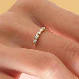 Diamond Bezel Set Engagement Solid Gold Ring 14K Gold Wedding Band Bezel Set Diamond Engagement Ring Anniversary Gift Mothers Day Ring Gold
