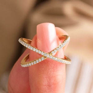 14k Gold Cross Ring Solid Gold Diamond Criss Cross Ring Gold X Ring Diamond Cross Ring Gift for Her Crossed Ring Women Handmade Jewelry Gold