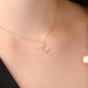 Custom M Initial Necklace in Solid 14K/18K Gold, Personalized Gold Letter Necklace, A-Z Initial Pendant Jewelry, Personalized Gift for Women