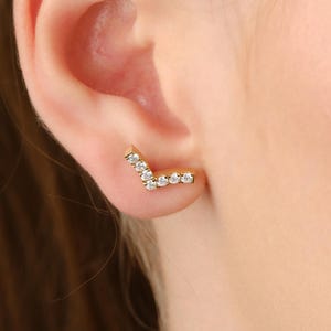 14K Gold Chevron Earrings, V Shaped Diamond Stud Earring, Dainty CZ Diamond Everyday Earring for Women, Minimalist Gold Jewelry Gift for Her