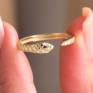 Snake Ring Diamond Eyes Solid Gold Snake Ring Open Serpent Ring 14K Gold Snake Band Wrap Ring Snake Diamond Ring Wrap Snake Jewelry Gift Her