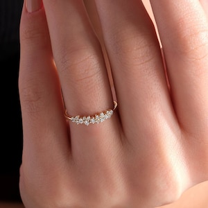 14K Gold Diamond Cluster Ring Solid Gold Dainty Diamond Ring Cluster Gold Minimalist Stacking Engagement Ring Handmade Jewelry Bridal Gift