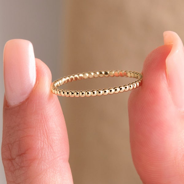 14K Gold Beaded Ring Solid Gold Beaded Band Gold Ball Ring Dainty Wedding Band Her Thin Gold Band Minimalist Gold Ring Beaded Jewelry Women