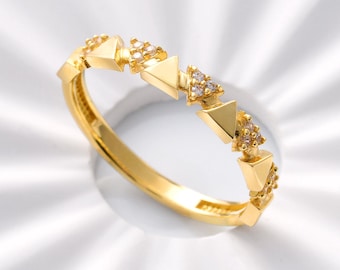 Half Eternity Triangle Ring - Solid Gold CZ Diamonds Minimalist Stacking Band