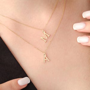A to Z Personalized Initial Necklace Gold - Solid 14K Gold Initial Pendant Custom - Dainty Gold Letter Charm - Custom Gift for Her Birthday