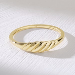 14k Gold Croissant Twist Ring Gift for Her, Real Solid 18k Gold Unique Dainty Gold Twisted Croissant Band Ring, Cute Handmade Fine Jewelry