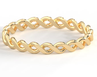 14K Gold Braided Eternity Band, Thin Gold Twisted Dainty Stacking Ring, Minimalist Forever Ring, Simple Everyday Jewelry for Mom Wife Sister