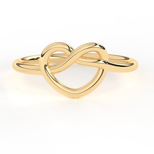 14K Gold Heart Ring Valentines Gift for Her, 18K Solid Gold Love Ring Minimalist Gold Infinity Love Heart Knot Promise Ring Romantic Gift
