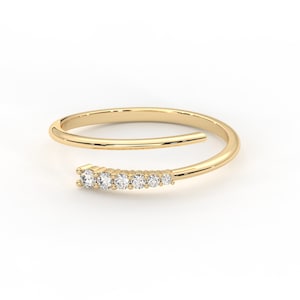 Gold Spiral Open Ring, CZ Diamond Wrap Middle Finger Ring, Knuckle Cuff Band Women