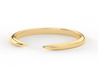 10K Gold Open Ring Valentines Gift for Her, 14K Solid Gold Minimalist Claw Ring Plain Cuff Ring Thin Spike Stacking Index Middle Finger Ring