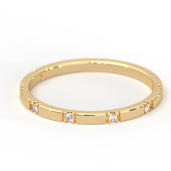 Dainty Diamond Full Eternity Stacking Wedding Band, 14K Gold Thumb Ring, Engravable Elegant Simple Trendy Ring for Newlywed Gift, Women, Mom