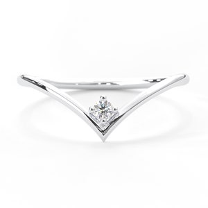 White Gold V Ring, Dainty Diamond Chevron Wedding Band, Wishbone Curved Stacking Engagement Ring, 14K Contour Band, Minimal Nesting Ring Her