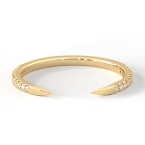 14k Gold Diamond Claw Ring, Pave Minimalist Spike Open Ring, Solid Gold Cuff Ring for Daughter, Delicate Graduating Ring, CZ Gothic Ring Her