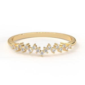 14K Gold Half Eternity Diamond Wedding Band, Minimalist Cluster CZ Diamond Stacking Band, Solid Gold Unique Petite Ring, Bridal Jewelry Gift