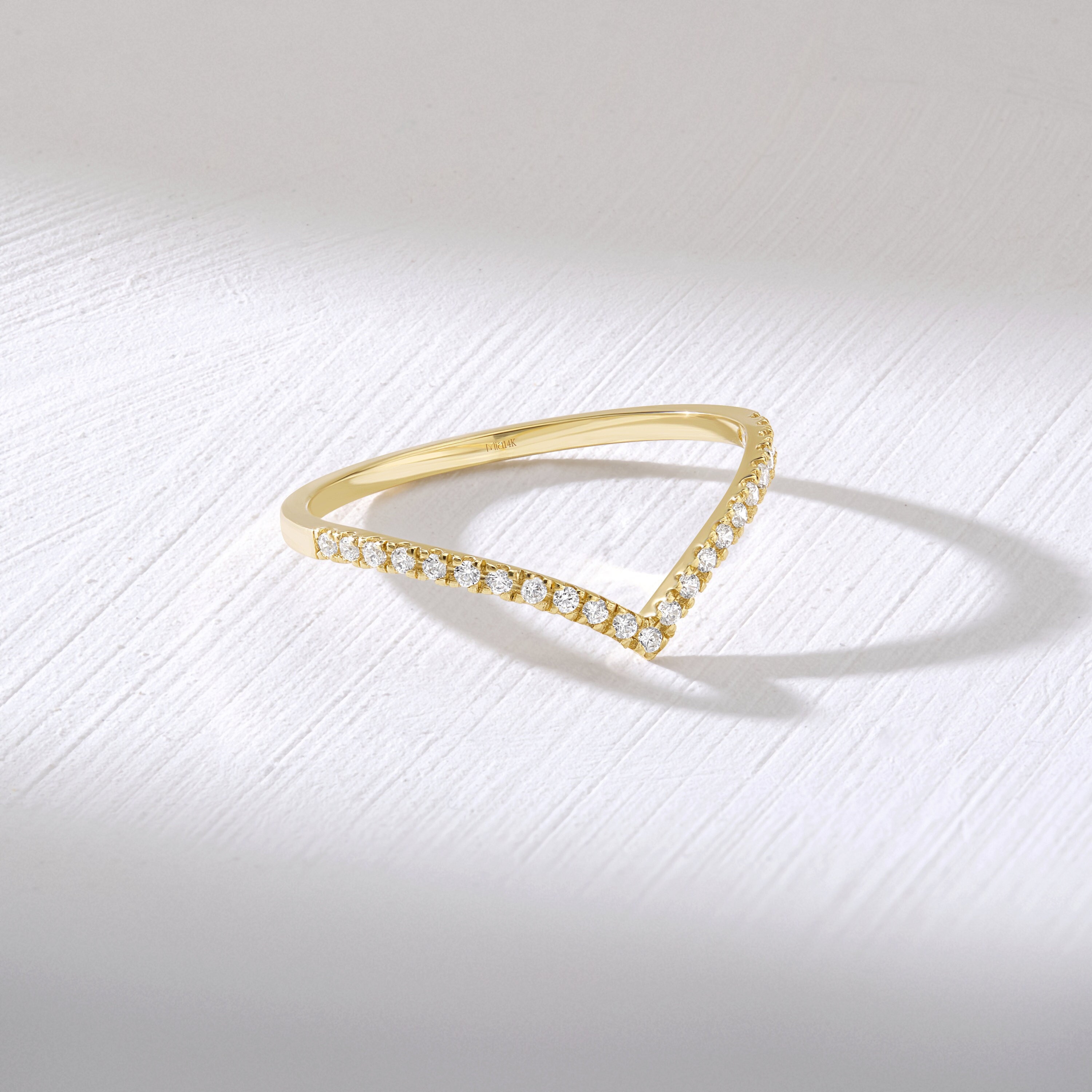 V Shaped Diamond Chevron Gold Ring, Shimmering Fortune Ring, Half Eternity Curved Unique Wedding Band, Cute Stacking Midi Ring, Contour Band