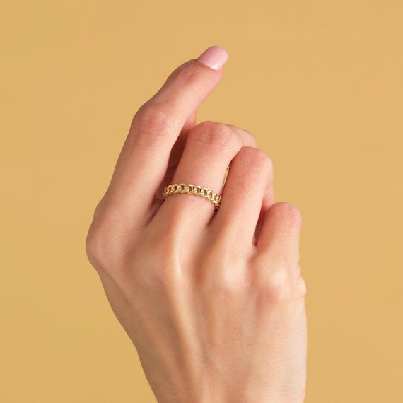 Chain 14K Solid Gold Ring Half Eternity Chain Link Ring Gold