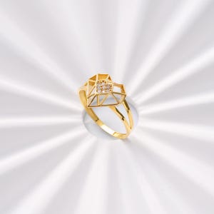 solid gold open heart CZ diamond ring