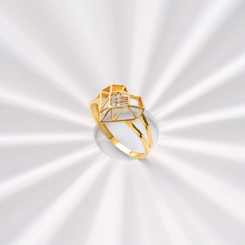 solid gold open heart CZ diamond ring