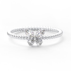 10k White Gold Butterfly Rope Band Ring - Dainty Symbolic Jewelry For Women - View #8