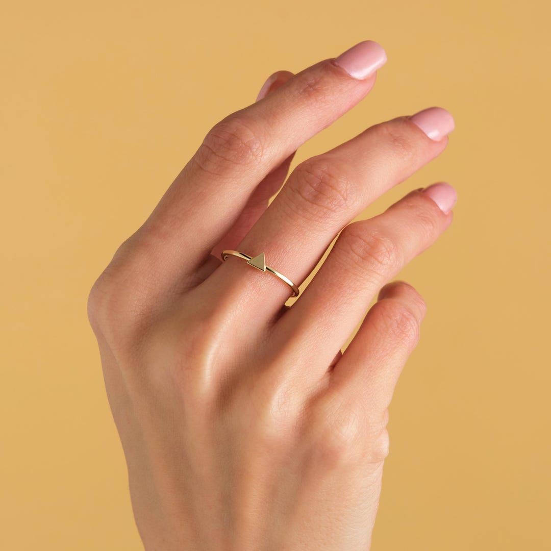 Minimalist Triangle Ring, Dainty Gold Triangle Band, Geometric Stacking ...