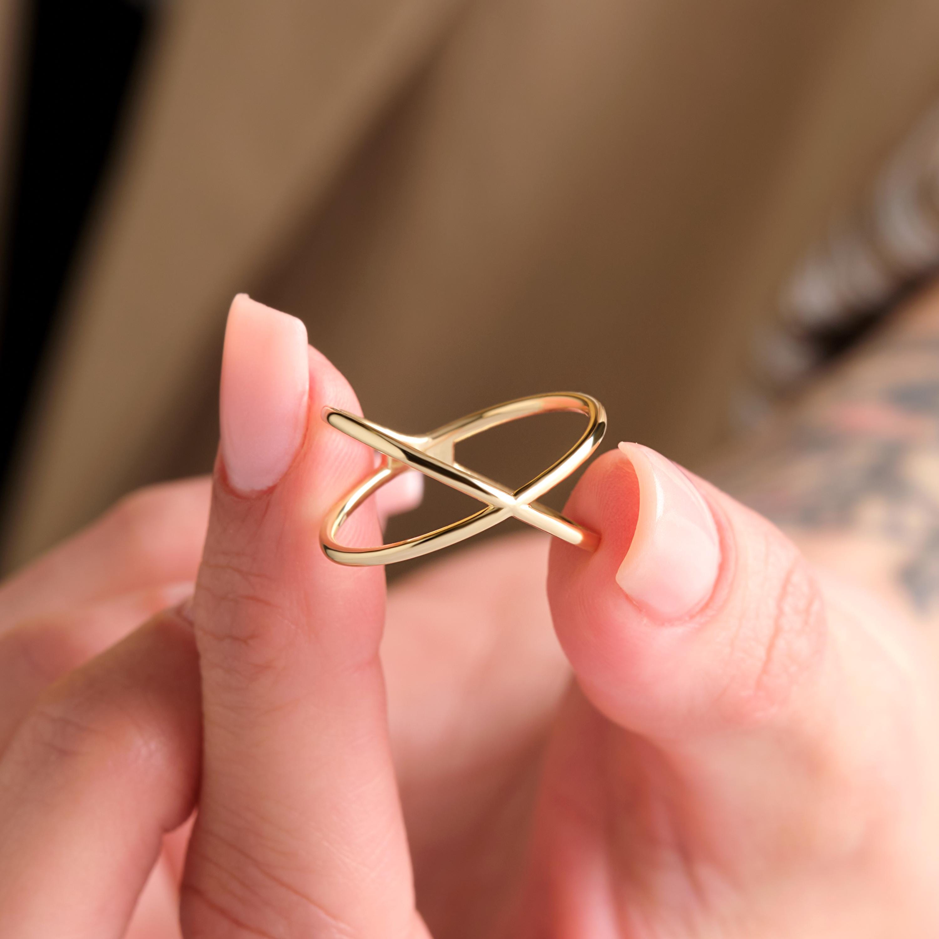 14K Yellow Gold Criss Cross Rope Ring - Dainty Cable Design, Size 10, Made In USA