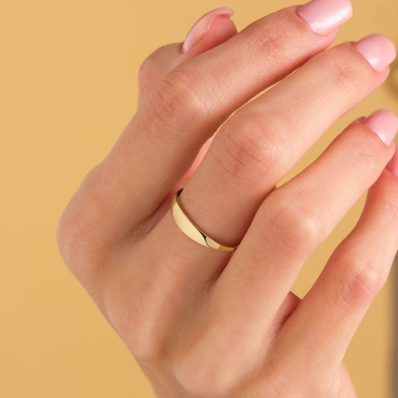 Engraved 14K Gold Signet Ring - Thin Stackable Wedding Band, Custom Personalized Ring, Bridesmaid Gift
