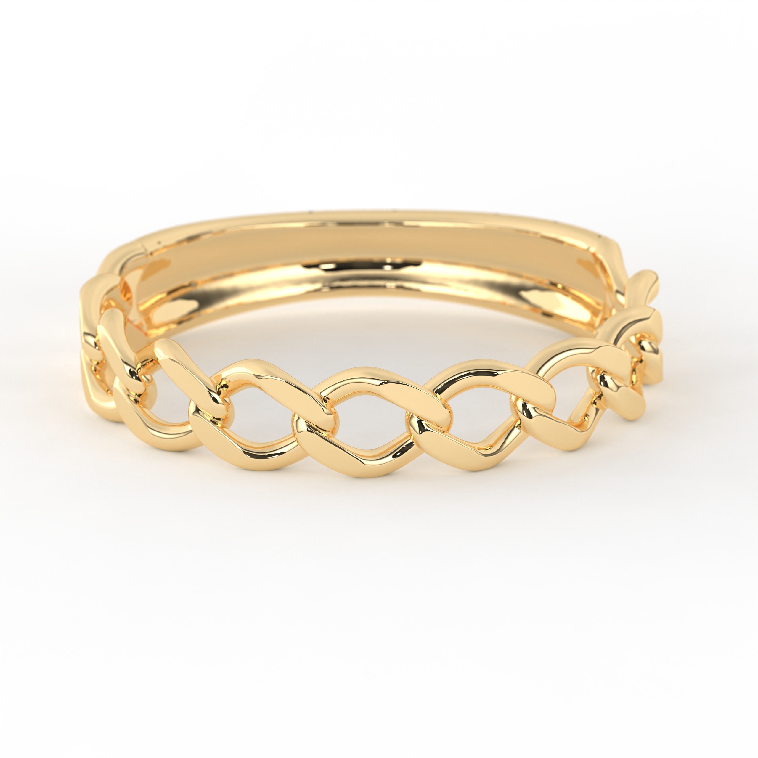 Solid Gold Chain Ring 18K Gold Cuban Link Ring Half Eternity Chain Link ...
